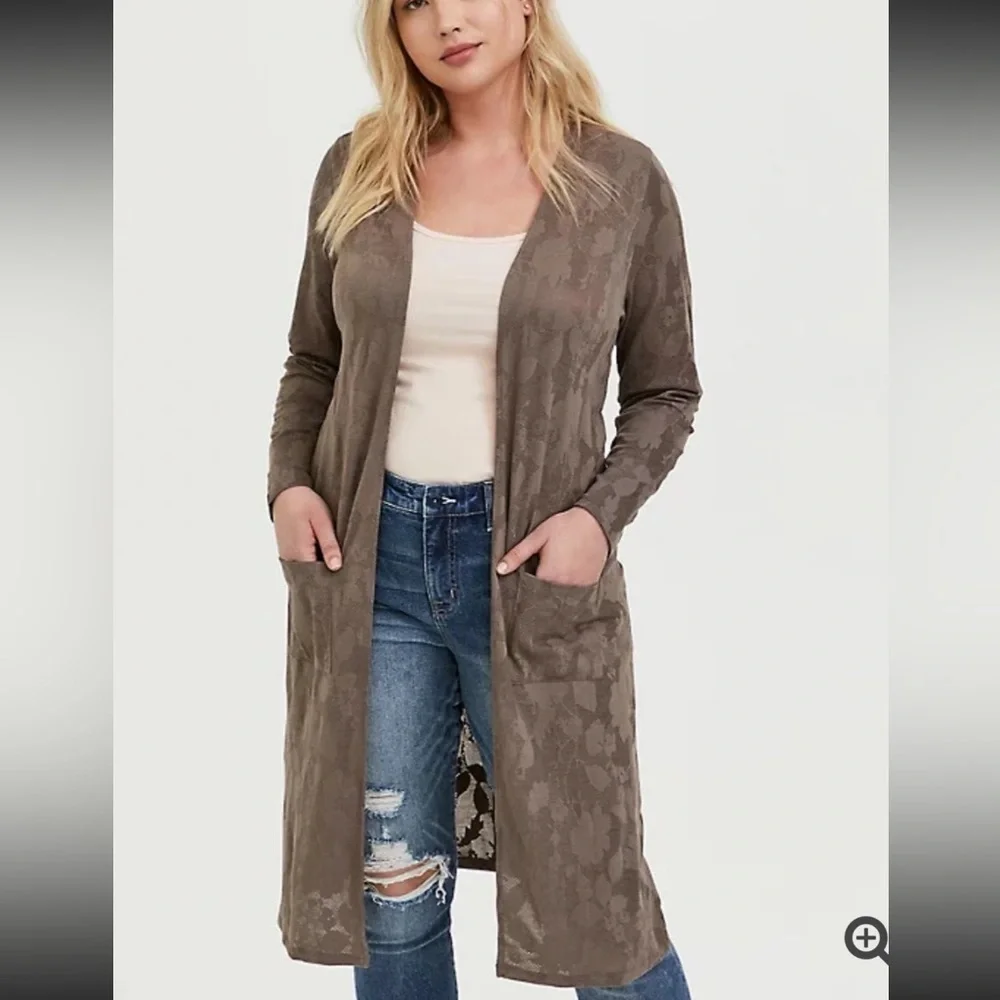 Torrid Taupe Floral Pointelle Cardigan